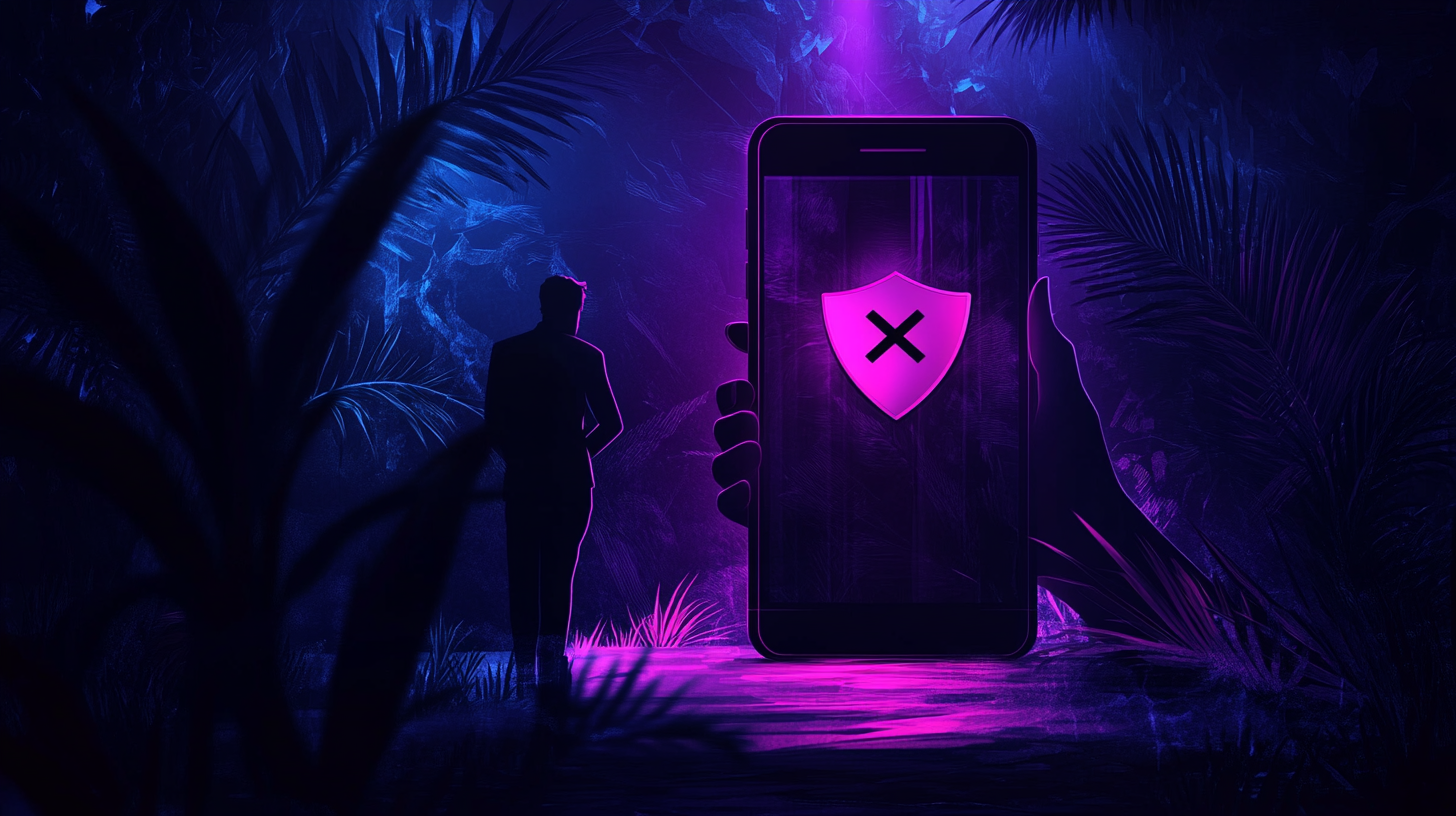 A user holding a shield in front of a smartphone to illustrate blocking anonymous calls