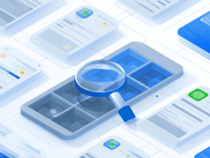 Illustration of a magnifying glass auditing app icons and securing a phone number's digital footprint.